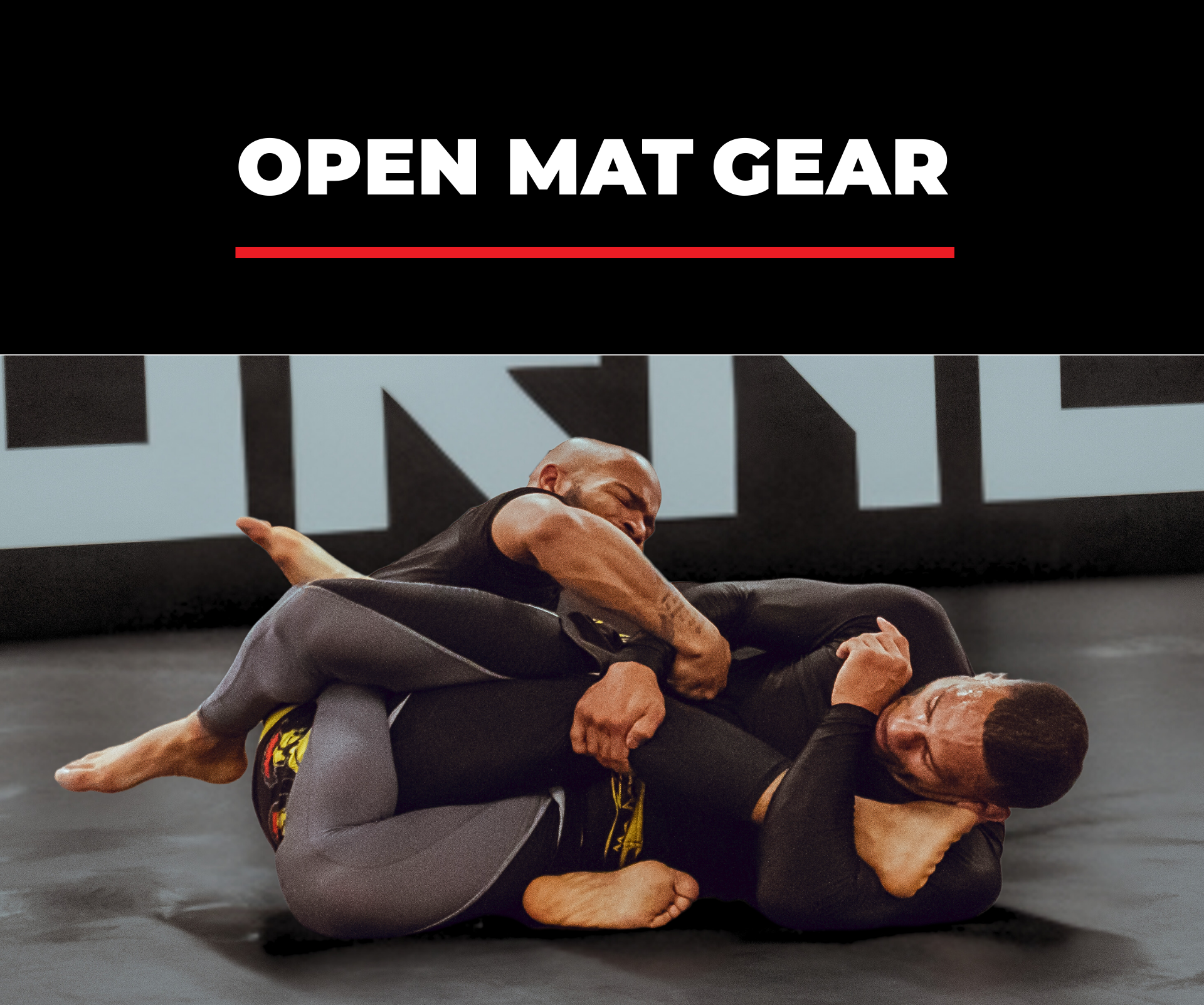 Photo of two BJJ athletes using Bjj No Gi Gear at Combat Corner's monthly Open Mat Event where local Milwaukee area athletes gather to in a community BJJ Gi and No-Gi sparring session.