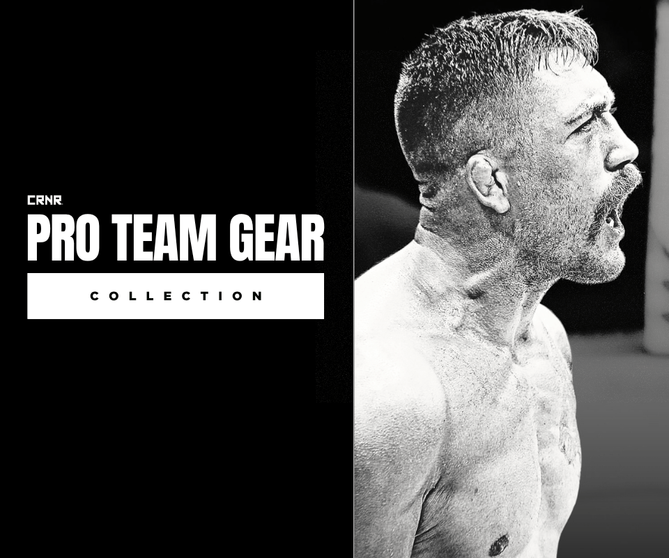 Photo of CRNR Pro Team Member Gerald Meerschaert for a cover image for CRNR Pro Team Gear Collection which features a variety of pro MMA gear by Combat Corner.
