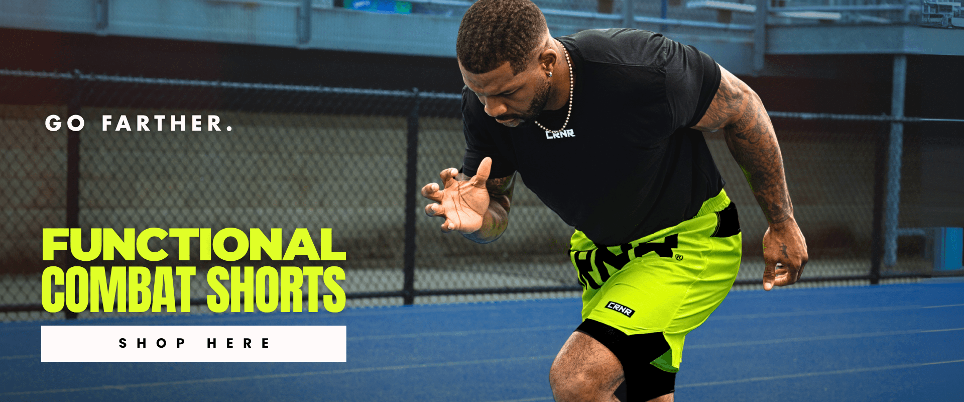 Photo of a professional athlete training with Combat Corner Functional Combat Shorts. The image has text that says, 