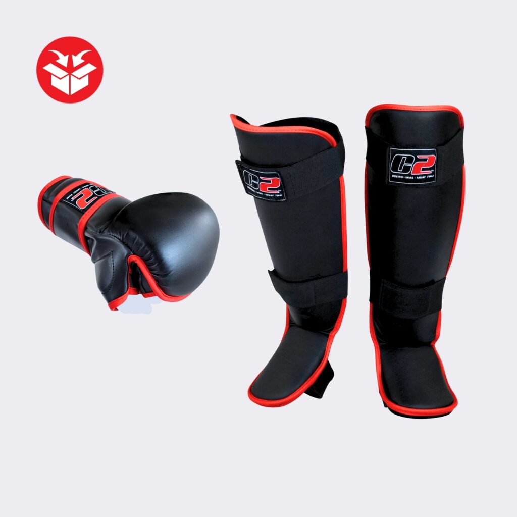 Photo of Combat Corner's C2 MMA Bundle, which includes C2 MMA Training Gloves and C2 Shin Guards
