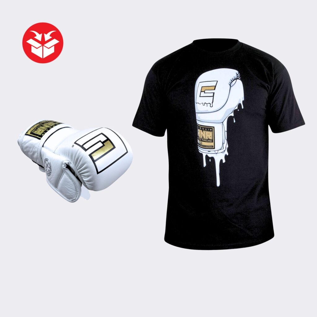 Photo of Combat Corner's HMIT MMA Drip Bundle, which includes HMIT MMA Training Gloves and HMIT Drip T-Shirt