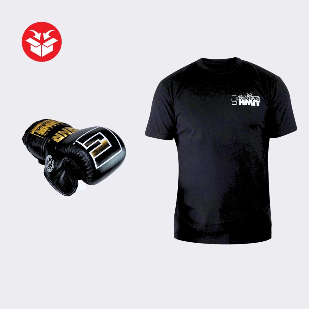 Photo of Combat Corner's HMIT MMA Trace Bundle, which includes HMIT MMA Training Gloves and HMITrace T-Shirt