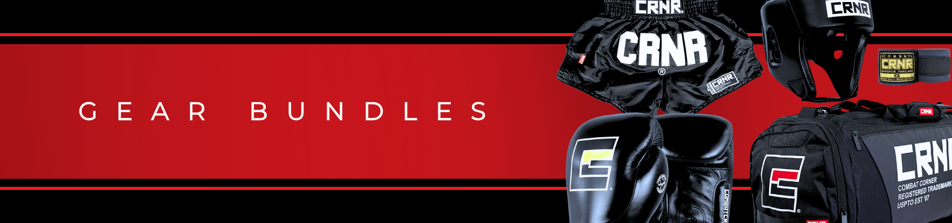 Holiday photo for Combat Corner's Gear Bundles which includes HMIT, Cream, KRBON, and more boxing, Muay Thai, BJJ, and MMA gear.