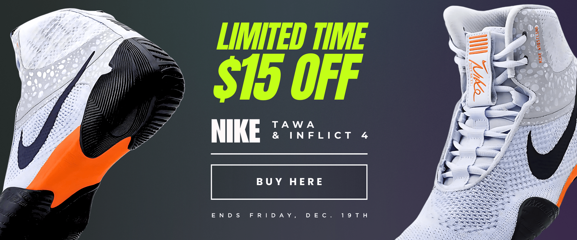 Photo for Combat Corner's holiday deal on Nike Tawa and Nike Inflict 4 Wrestling Shoes
