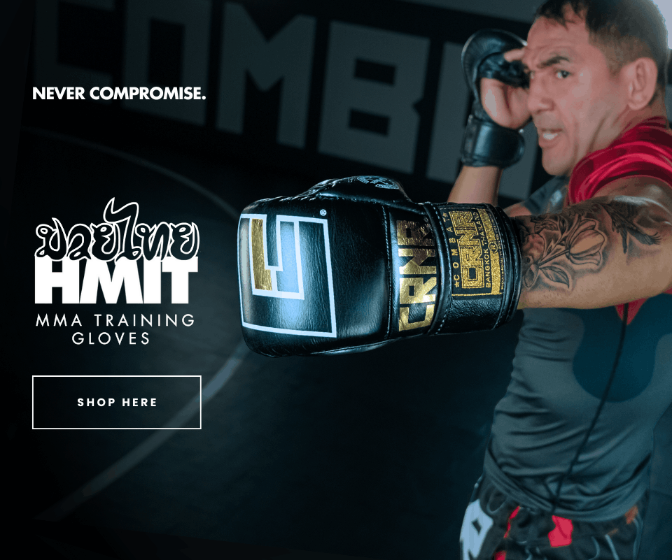 Photo for Combat Corner's HMIT MMA Training Gloves. The photo shows a pro MMA fighter training with HMIT MMA Training Gloves.