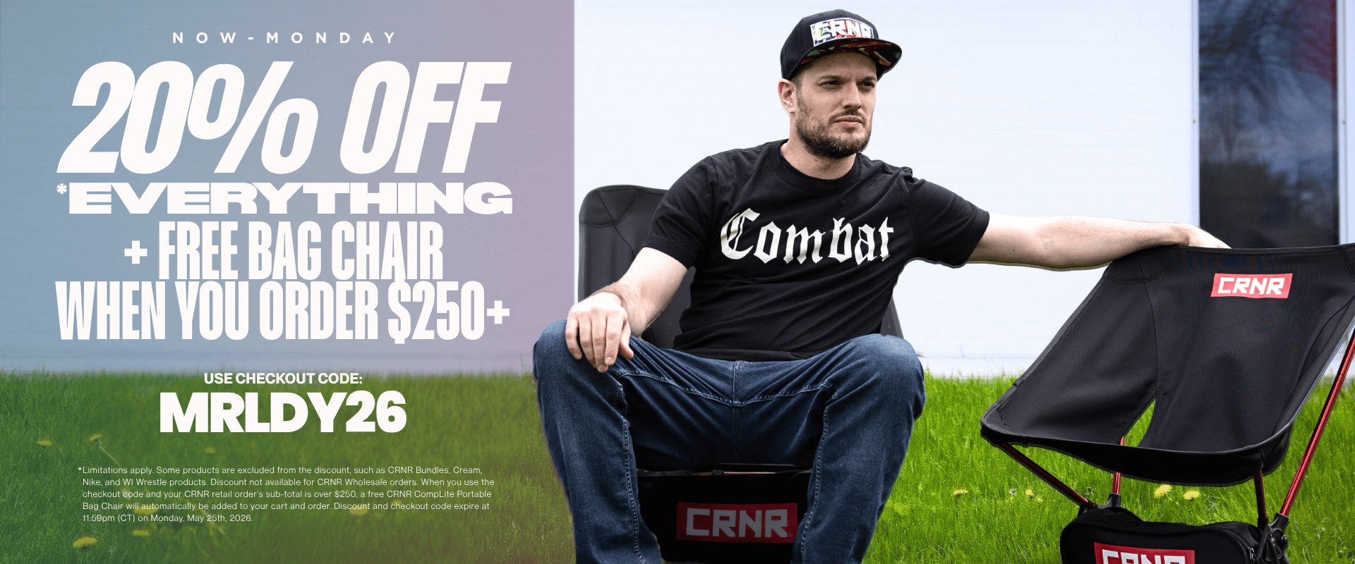 Info photo for Combat Corner's 2026 Memorial Day Weekend Deal. The photo has text that says, 